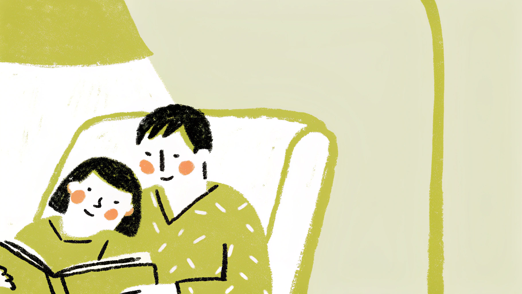 Couple reading book together in cozy embrace, hand-drawn illustration style