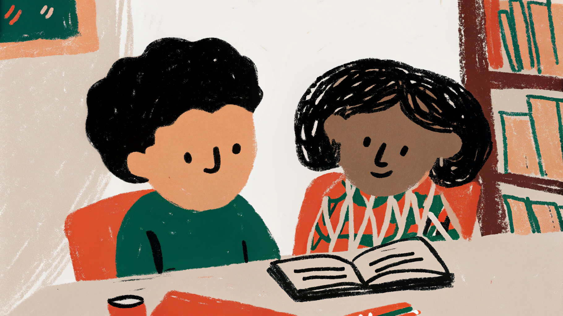 Couple learning and teaching skills together, hand-drawn illustration