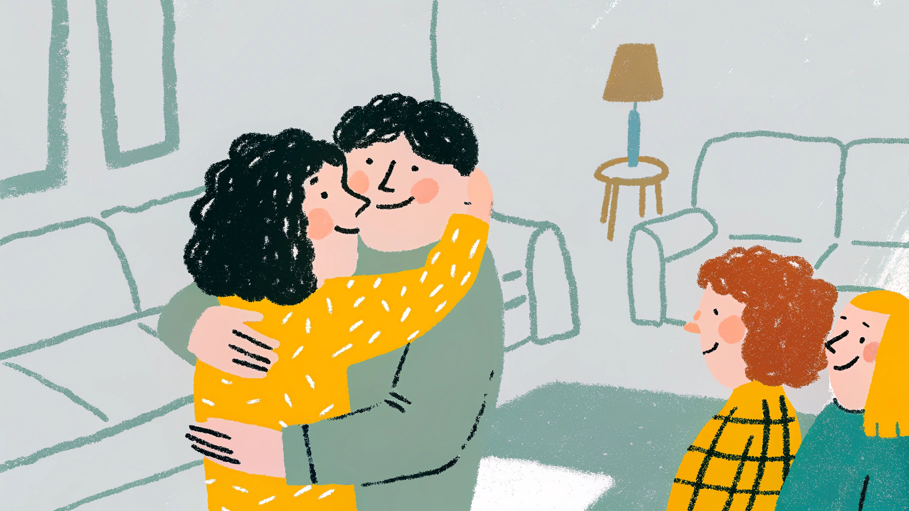 Couple embracing at reunion after being apart, showing the joy and excitement of finally seeing each other again