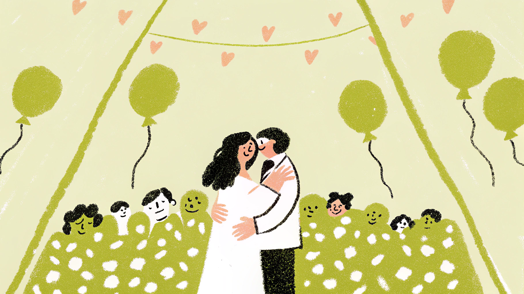 Festive celebration scene with couple embracing surrounded by balloons and hearts, representing making holidays and special occasions feel joyful despite distance