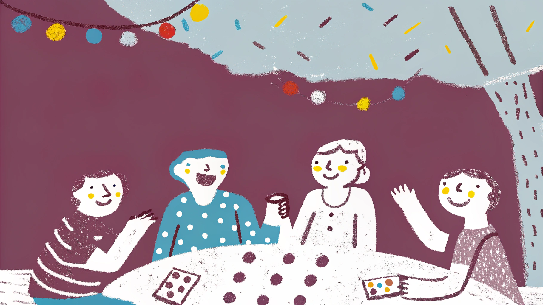 Joyful illustration of people celebrating together, representing fun shared activities in long distance relationships