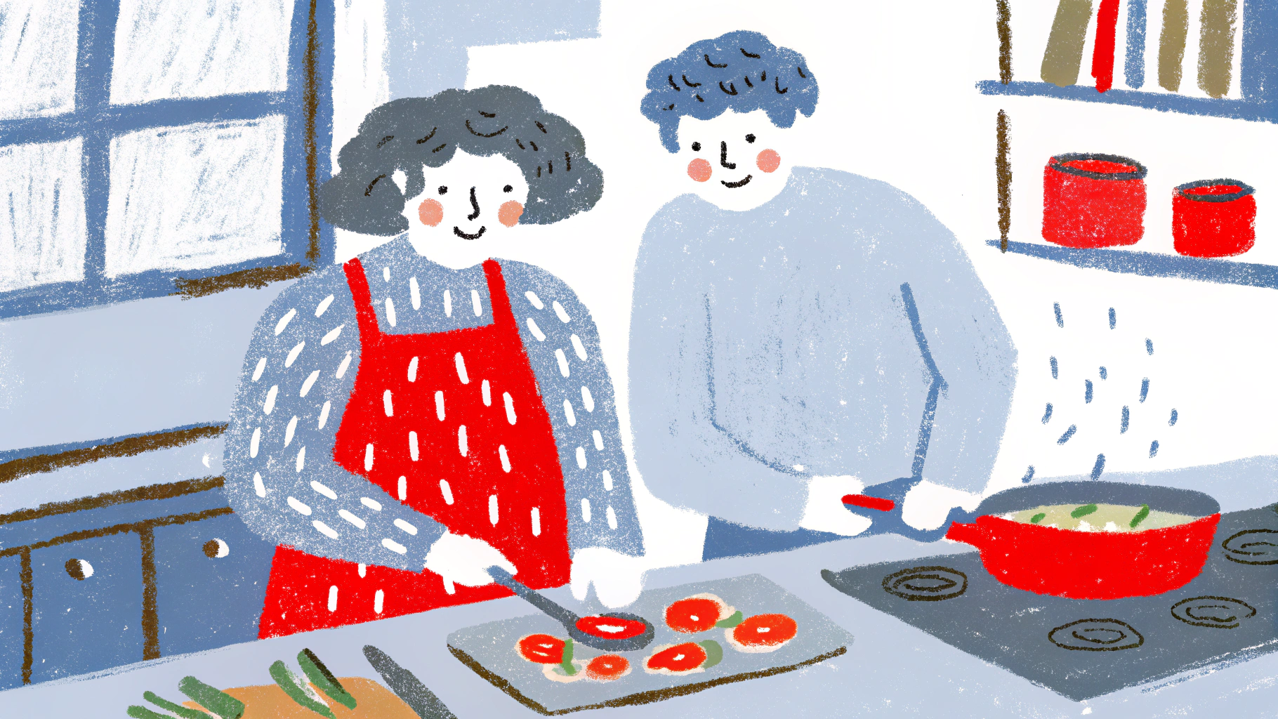 Couple preparing meal together in kitchen showing domestic partnership and everyday intimacy