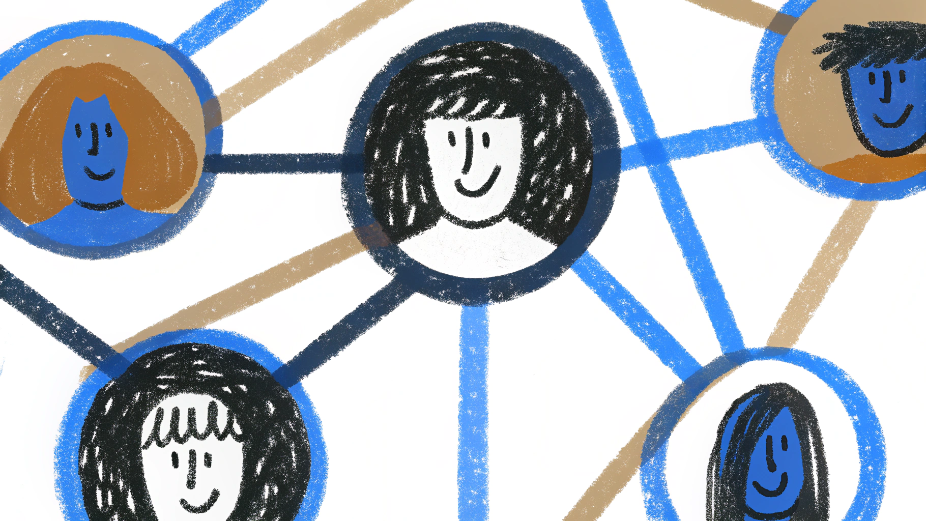 Hand-drawn illustration showing connected figures representing different relationship types and connections