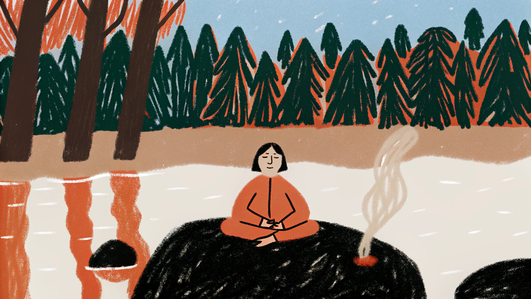 Hand-drawn artistic illustration of contemplative self-reflection and introspection