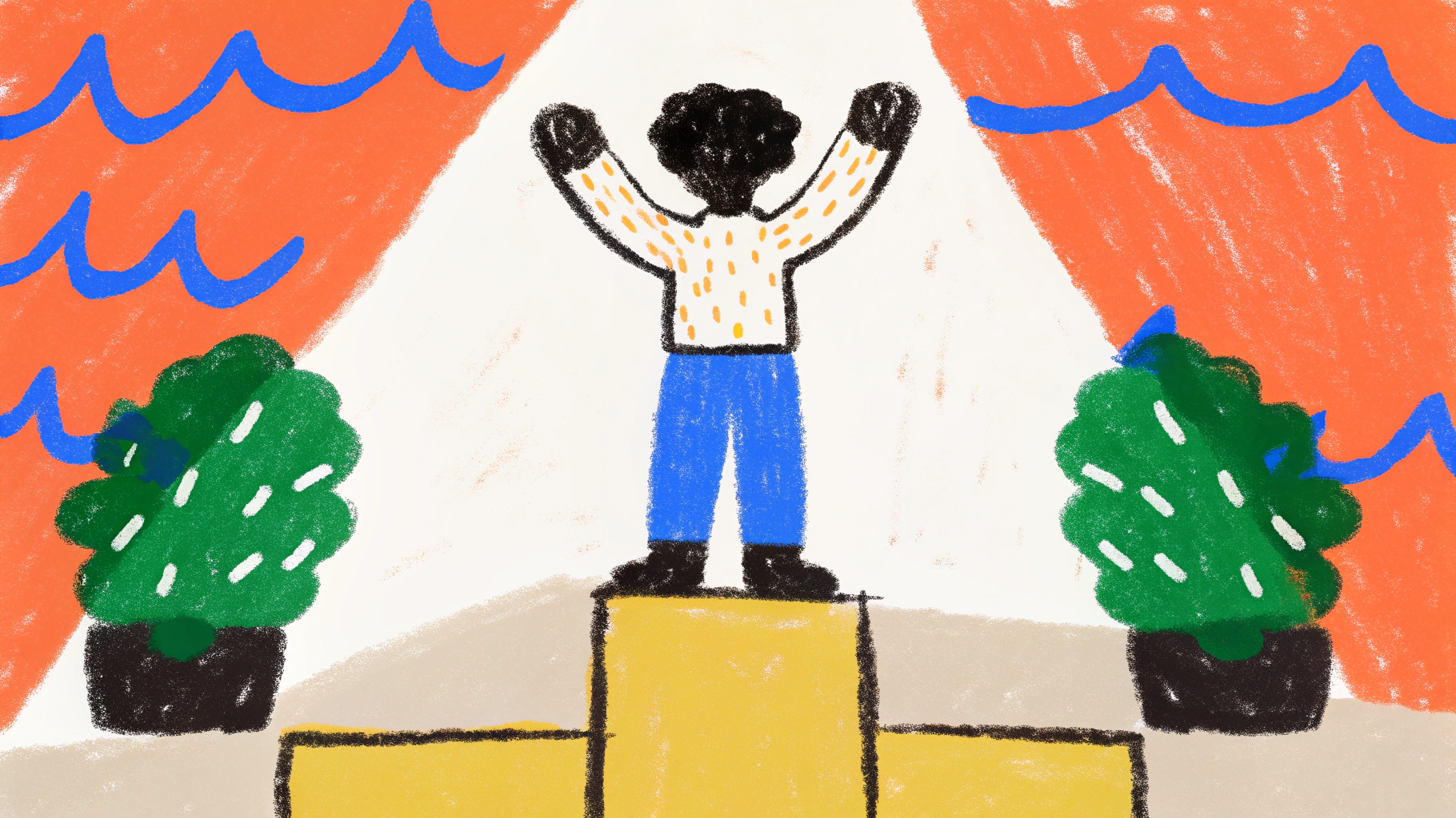 Hand-drawn illustration showing a journey beginning with steps leading forward on a path