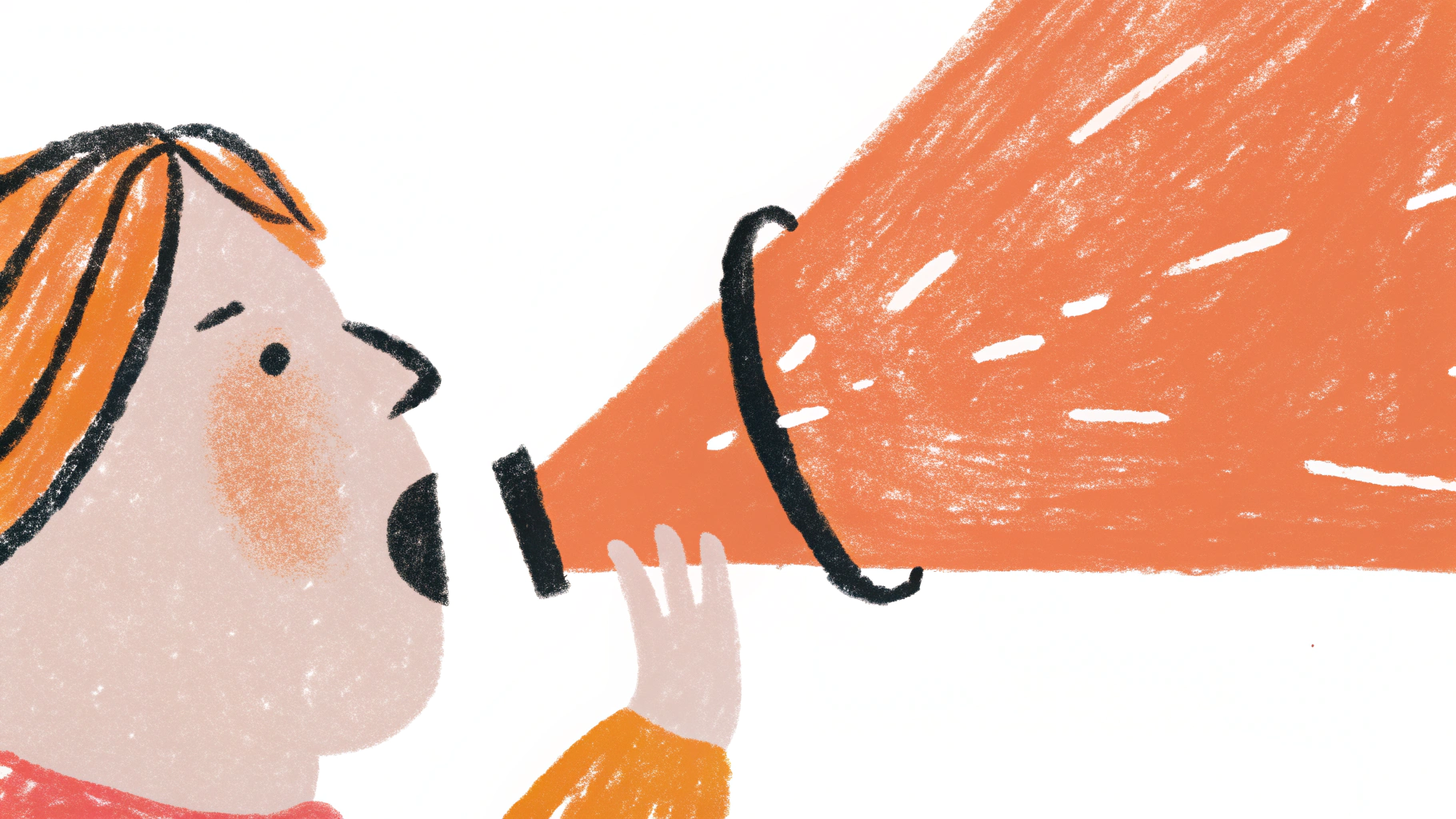 Hand-drawn illustration showing focused listening with sound waves connecting speaker to attentive listener